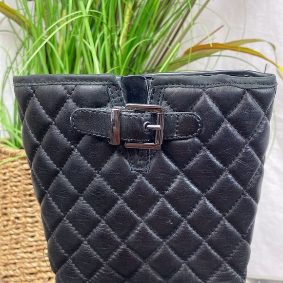 Saks 5th Avenue Black Quilted Zip Up Buckle Moto Calf Boots 7 - Picture 4 of 7
